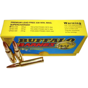 Buffalo Bore Supercharged 338 Winchester Magnum Ammo 250 Grain Barnes TSX Solid Hollow Point Lead Free Box of 20