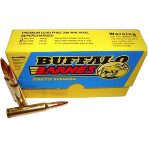 Buffalo Bore Supercharged 338 Winchester Magnum Ammo 225 Grain Barnes TSX Solid Hollow Point Lead Free Box of 20
