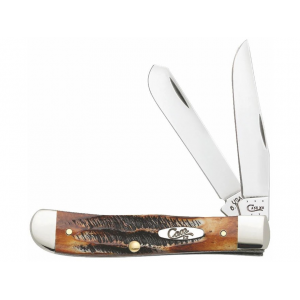 Case Trapper Pocket Knife 2-Blade Stainless Steel Blade Burnt Stag Handle - Case