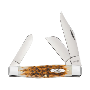 Case Large Stockman Pocket Knife 3.3" Clip, Sheepfoot and Spey Tru-Sharp Mirror Polished Blade Jigged Bone Handle Amber - Case