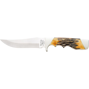 Bear & Son India Stag Fixed Blade Knife 4.375" Clip Point 440HC Satin Blade Bone Handle Stag - Bear & Son