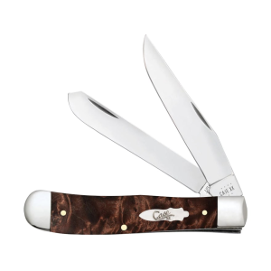 Case Trapper Folding Knife 2.7" Clip and Spey Point Stainless Steel Mirror Polished Blade Burl Wood Handle Brown - Case