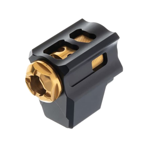 Tyrant Designs T-COMP Pistol Compensator for Glock 17, 19, 19X, 26, 34 Gen 3 9mm Luger 1/2-28 Thread Aluminum Black Gold - Tyrant Designs
