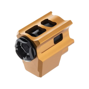 Tyrant Designs T-COMP Pistol Compensator for Glock 17, 19, 19X, 26, 34 Gen 5 9mm Luger 1/2-28 Thread Aluminum Gold Black - Tyrant Designs
