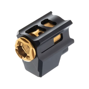 Tyrant Designs T-COMP Pistol Compensator for Glock 17, 19, 19X, 26, 34 Gen 5 9mm Luger 1/2-28 Thread Aluminum Black Gold - Tyrant Designs