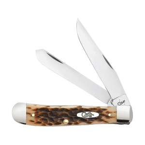 Case Trapper Pocket Knife 3.27" Clip and Spey Point Tru-Sharp Mirror Polished Blade Jigged Bone Handle Amber - Case