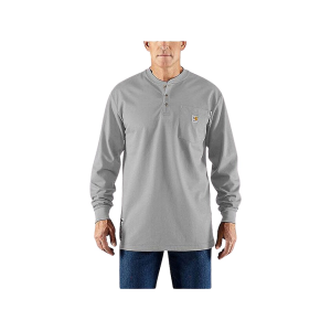 Carhartt Men's FR Force Loose Fit Midweight Long Sleeve Henley Shirt Light Gray Medium