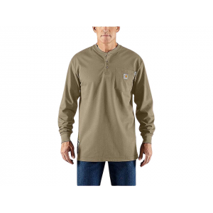 CARHARTT Men's FR Force Loose Fit Midweight Long Sleeve Henley Shirt Khaki Large