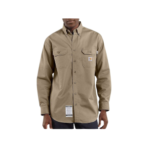 CARHARTT Men's FR Loose Fit Midweight Twill Long Sleeve Shirt Khaki Large