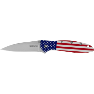Kershaw Leek Assisted Opening Pocket Knife 3" Wharncliffe Sandvik 14C28N Bead Blasted Blade Aluminum Handle American Flag - Kershaw