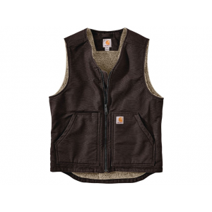 CARHARTT Men's Washed Duck Sherpa Lined Insulated Vest Dark Brown Large