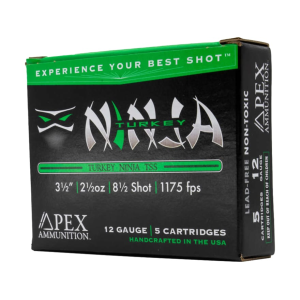 Apex Ammunition Turkey Ninja TSS 12 Gauge Ammo 3-1/2" #8-1/2 Tungsten Shot 2-1/2 oz Box of 5 - Apex Ammunition