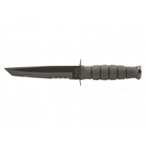 KA-BAR Short Fixed Blade Knife 5.25" Partially Serrated Tanto Point 1095 Cro-Van Black Powder Coat Blade Kraton Handle Black - Ka-Bar