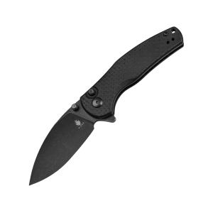 Kizer Mini Grouper Button Lock Pocket Knife 3.1" Drop Point Nitro-V Black Stonewash Blade Carbon Fiber Handle Black - Kizer