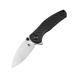 Kizer Mini Grouper Button Lock Pocket Knife 3.1" Drop Point Nitro-V Satin Blade Carbon Fiber Handle Black - Kizer
