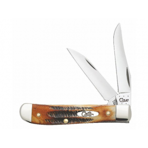 Case Mini Trapper Pocket Knife 2-Blade Stainless Steel Blade Burnt Stag Handle - Case