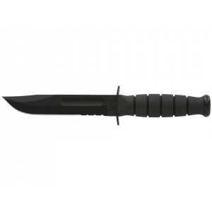 KA-BAR Short Fixed Blade Knife 5.25" Partially Serrated Clip Point 1095 Cro-Van Black Powder Coat Blade Kraton Handle Black - Ka-Bar