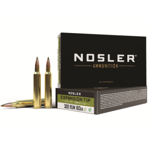 Nosler E-Tip 300 Remington Ultra Magnum Ammo 180 Grain Nosler Expansion Tip (E-Tip) Polymer Tip Lead Free Box of 20 - Nosler
