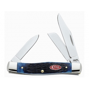 Case Medium Stockman Pocket Knife 2" Clip, Sheepfoot, and Pen Stainless Steel Satin Blade Bone Handle Navy Blue - Case