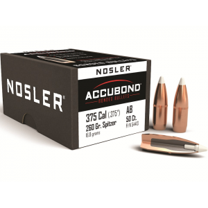 Nosler AccuBond 375 Caliber (375 Diameter) Bullets 260 Grain Bonded Polymer Tip with Cannelure Box of 50 - Nosler