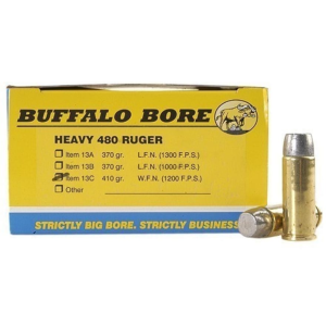 Buffalo Bore 480 Ruger Ammo 410 Grain Flat Nose Box of 20 - Buffalo Bore Ammunition