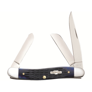 Case Medium Stockman Pocket Knife 2.625" Clip, Sheepfoot and Spey Stainless Steel Polished Blade Jigged Bone Handle Deep Sea Blue - Case