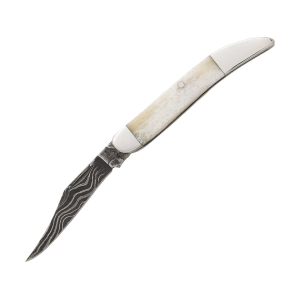 Bear & Son WSB193D 1/2 Folding Knife 2.375" Clip Point Damascus Blade Bone Handle White