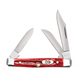 Case Small Stockman Pocket Knife 2" Clip, Sheepfoot, and Pen Tru-Sharp Mirror Polished Blade Jigged Bone Handle Red - Case