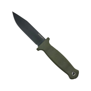 Demko Knives Armiger 4 Fixed Blade Knife 4" Clip Point 80CrV2 Black Powder Coat Blade Rubber Handle OD Green - Demko Knives