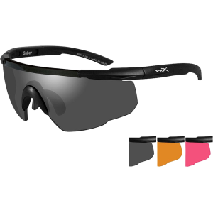 Wiley X Saber Advanced Changeable Series Shooting Glasses Matte Black Frame Smoke Gray, Light Rust and Vermillion Lenses - Wiley X
