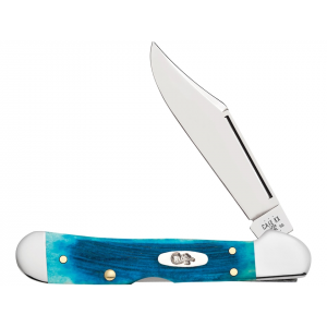 Case Mini CopperLock Folding Knife 2.72" Clip Point Tru-Sharp Mirror Polished Blade Jigged Bone Handle Blue - Case