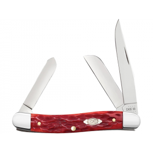 Case Medium Stockman Pocket Knife 2.57" Clip, Sheepfoot, and Pen Carbon Mirror Polished Blade Jigged Bone Handle Dark Red - Case