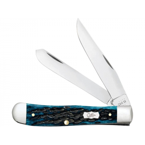 Case Trapper Pocket Knife 3.27" Clip and Spey Point Tru-Sharp Mirror Polished Blade Jigged Bone Handle Blue - Case