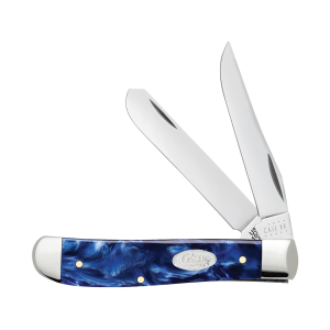 Case Mini Trapper Folding Knife 2.8" Clip and Spey Point Tru-Sharp Mirror Polished Blade Kirinite Handle Blue - Case