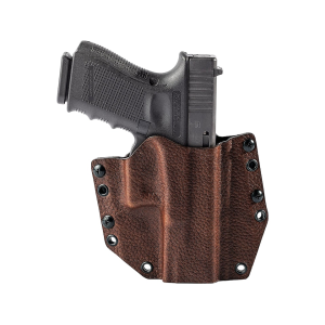 MISSION FIRST TACTICAL Hybrid OWB Holster Right Hand Glock 19, 19X, 23, 32, 44, 45 Kydex/Leather Brown