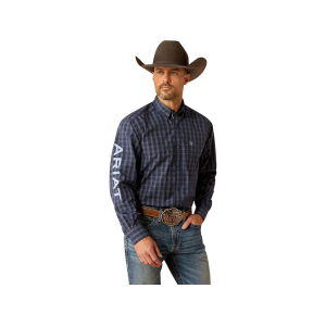 Ariat Men's Pro Team Kolt Long Sleeve Shirt Navy Blue/Light Blue Medium - Ariat