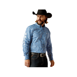 Ariat Men's Team Kellan Long Sleeve Shirt Blue/White Large - Ariat