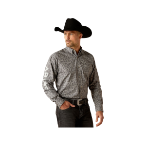Ariat Men's Team Kendall Long Sleeve Shirt Gray/Light Gray Large - Ariat