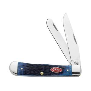 Case Trapper Pocket Knife Clip and Spey Stainless Steel Blades Navy Blue Bone Handle - Case