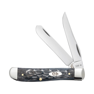 Case Mini Trapper Folding Knife 2.8" Clip/Spey Carbon Steel Mirror Polished Blade Jigged Bone Handle Gray - Case