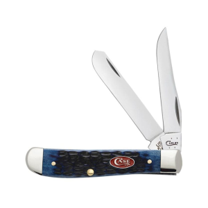 Case Mini Trapper Pocket Knife 2-Blade Clip and Spey Points Stainless Steel Blades Bone Handle Navy Blue - Case
