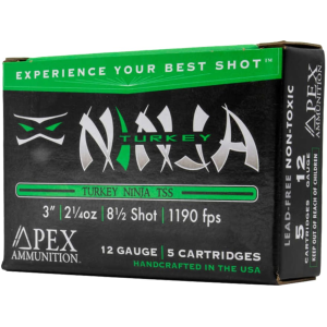 Apex Ammunition Turkey Ninja TSS 12 Gauge Ammo 3" #8-1/2 Tungsten Shot 2-1/4 oz Box of 5 - Apex Ammunition