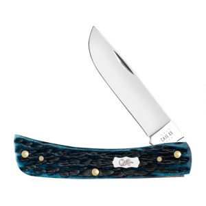 Case Sod Buster Jr Pocket Knife 2.8" Skinner Tru-Sharp Mirror Polished Blade Jigged Bone Handle Blue - Case