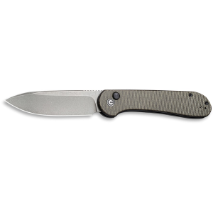 CIVIVI Button Lock Elementum Folding Knife 3.47" Drop Point 14C28N Stonewashed Blade Micarta Handle Dark Green
