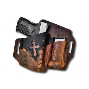 Versacarry Guardian Arch Angel OWB Holster Right Hand Compact 4" with Magazine Pouch Leather Brown - Versacarry