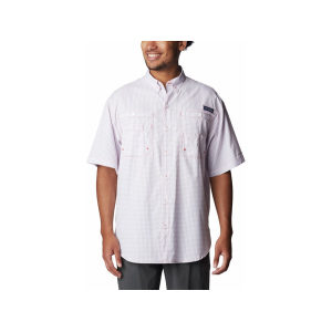 Columbia Men's PFG Super Tamiami Short Sleeve Shirt Sunset Red Multi Gingham Medium - Columbia