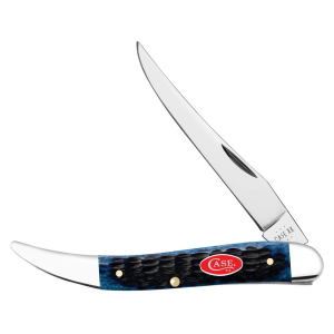 Case Medium Texas Toothpick Pocket Knife 3.4" Clip Point Tru-Sharp Mirror Polished Blade Jigged Bone Handle Navy Blue - Case