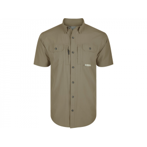 DRAKE Men's Wingshooter Trey Short Sleeve Shirt Timber Wolf Khaki Medium
