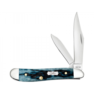 Case Peanut Pocket Knife 2.1" Clip/Pen Tru-Sharp Mirror Polished Blade Jigged Bone Handle Mediterranean Blue - Case