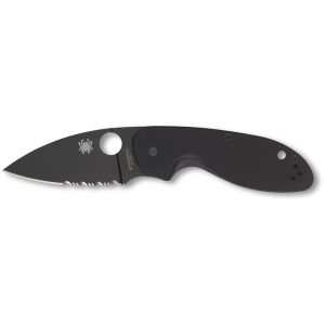 Spyderco Effcient Pocket Knife 2.98" Partially Serrated Drop Point 8Cr13MoV Black Blade G-10 Handle Black - Spyderco